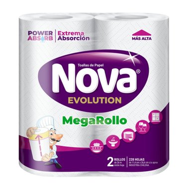 TOALLA DE PAPEL NOVA EVOLUTION ABSORB MEGA ROLLO 2 UN 26MT - 2