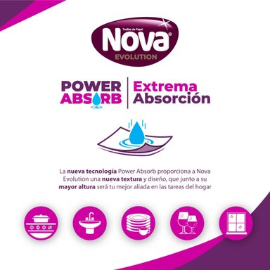 TOALLA DE PAPEL NOVA EVOLUTION ABSORB MEGA ROLLO 2 UN 26MT - 3