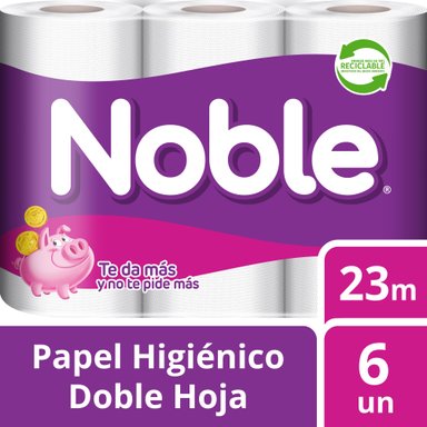 PAPEL HIGIÉNICO NOBLE DOBLE HOJA 6 UN 23 MT - 1
