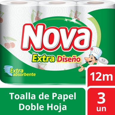 TOALLA DE PAPEL NOVA EXTRA DISEÑO 3 UN 12 MT - 1