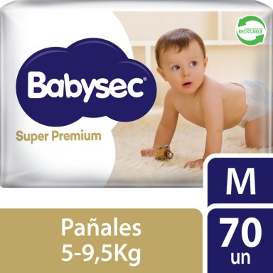 PAÑALES DE BEBE  BABYSEC SUPER PREMIUM CUIDADO TOTAL 70 UN M - 1