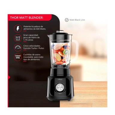 LICUADORA THORBEN MATT BLACK BLENDER 1.75L 600W 5 VEL - 3