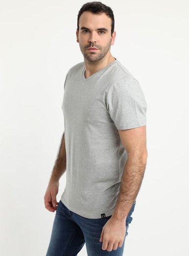 POLERA CUELLO V GRIS - 1