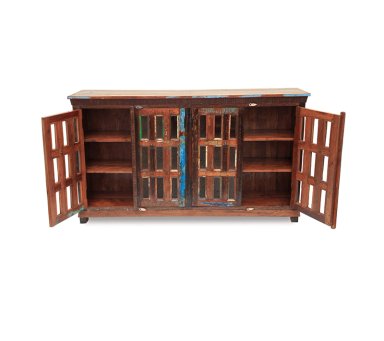 BUFFET MEYA MUEBLES MADERA CAFÉ BENGALA RECICLADA Y VIDRIO 105X180X40 - 5