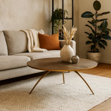 MESA CENTRO MEYA MUEBLES PARDA REDONDA MADERA ENCINA - 2