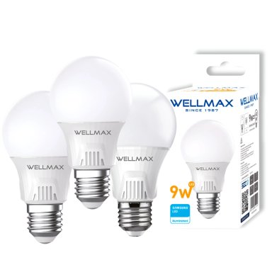 PACK OEM BALLET A60 9 W C DE 3 AMPOLLETAS WELLMAX E-27 9 W LUZ CALIDA LED SAMSUNG - 1