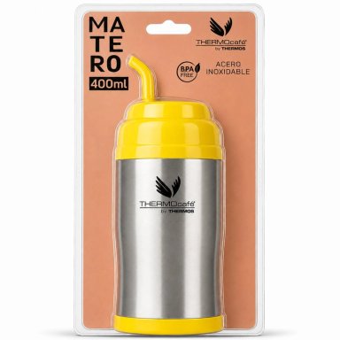 VASO TE RMICO MUG MATERO INOXIDABLE THERMOS AMARILLO 400ML - 1