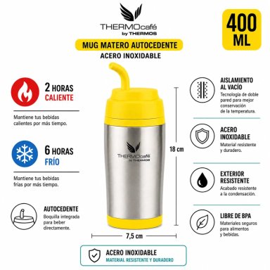VASO TE RMICO MUG MATERO INOXIDABLE THERMOS AMARILLO 400ML - 5