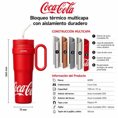 VASO TE RMICO GERM COCA-COLA 1100ML RED ACERO INOXIDABLE - 5