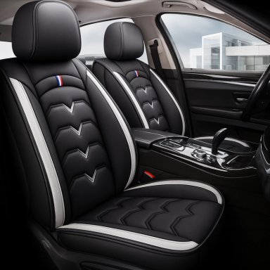 FUNDAS CUBRE ASIENTO AUTO PREMIUM LUXURY NEGRO BLANCO - 1