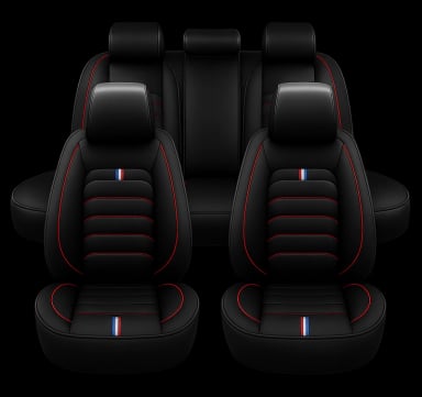 FUNDAS CUBRE ASIENTO AUTO PREMIUM LUXURY NEGRO LINEAS ROJAS - 1