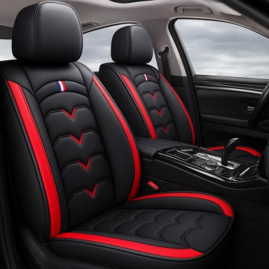 FUNDAS CUBRE ASIENTO AUTO PREMIUM LUXURY NEGRO ROJO - 1