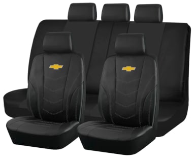 FUNDAS ASIENTO CHEVROLET ECO CUERO NEGRO – 9 PIEZAS BORDADAS - 1