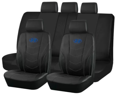 FUNDAS ASIENTO HYUNDAI ECO CUERO NEGRO – 9 PIEZAS BORDADAS - 1