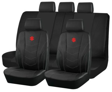 FUNDAS ASIENTO SUZUKI ECO CUERO NEGRO – 9 PIEZAS BORDADAS - 1