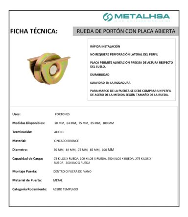 RUEDA METALHSA PLACA ABIERTA PORTÓN CON 75 MM - 5