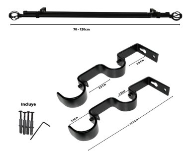 SET BARRAS PARA CORTINA DOBLE 13/16 MM EXTENSIBLE 70-120 CM NEGRO ORB NIDO - 6