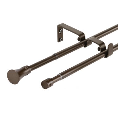 SET BARRAS PARA CORTINA DOBLE 16/19 MM EXTENSIBLE 120-210 CM A MURO CAFE  CONICO - 1
