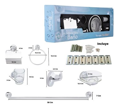 SET DE BAÑO METALICO 6 PIEZAS - 6
