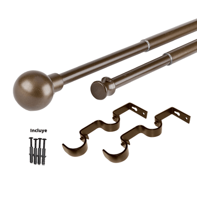SET BARRAS PARA CORTINA DOBLE 16/19 MM EXTENSIBLE 75-110 CM A MURO CAFE  BOLA - 8