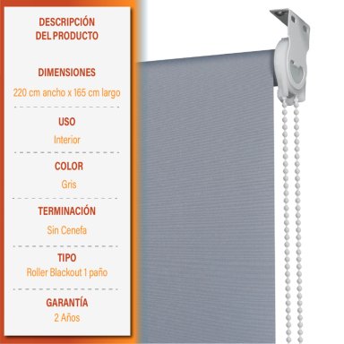 CORTINA ROLLER BLACKOUT 220 X 165 CM COLOR GRIS MARCA SUNFREE - 6
