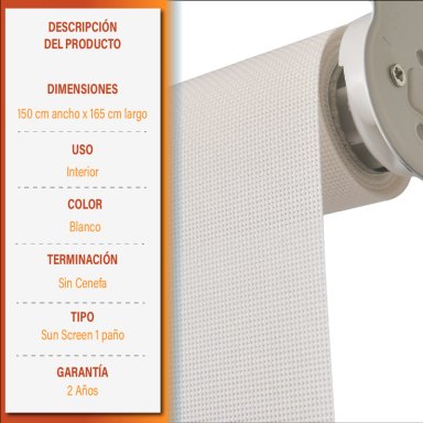 CORTINA ROLLER SUNSCREEN 150 X 165 CM COLOR BLANCO MARCA SUNFREE - 9