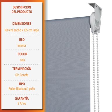 CORTINA ROLLER BLACKOUT 160 X 165 CM COLOR GRIS MARCA SUNFREE - 9