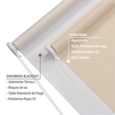 CORTINA ROLLER DOBLE BLACKOUT Y SUNSCREEN 200 X 165 CM COLOR BEIGE MARCA SUNFREE - 4