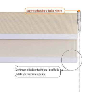CORTINA ROLLER DOBLE BLACKOUT Y SUNSCREEN 200 X 165 CM COLOR BEIGE MARCA SUNFREE - 6