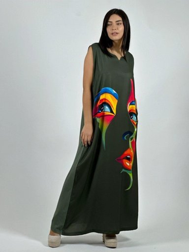 VESTIDO SUBLIMADO ROSTRO COLORIDO CAMEL - 2