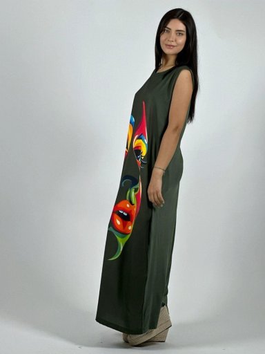 VESTIDO SUBLIMADO ROSTRO COLORIDO CAMEL - 3