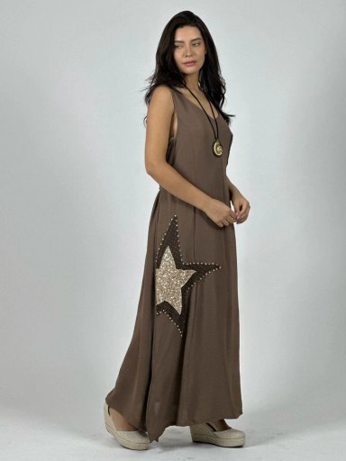VESTIDO CREPE   ESTRELLA BRILLANTE BEIGE - 2
