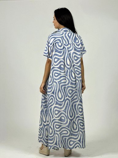VESTIDO VISCOSA ABOTONADO ESTAMPADO ONDAS VERDE - 1