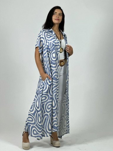 VESTIDO VISCOSA ABOTONADO ESTAMPADO ONDAS VERDE - 3