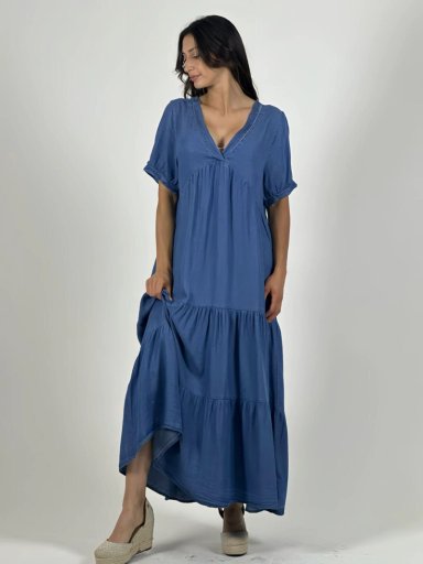 VESTIDO MEZCLILLA SECCIONADO CUELLO V AZUL - 3