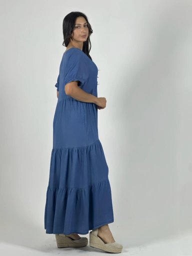 VESTIDO MEZCLILLA SECCIONADO CUELLO V AZUL - 5
