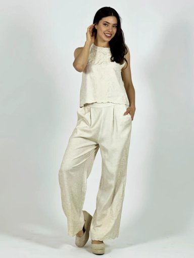 CONJUNTO DE LINO BORDADO BEIGE - 1