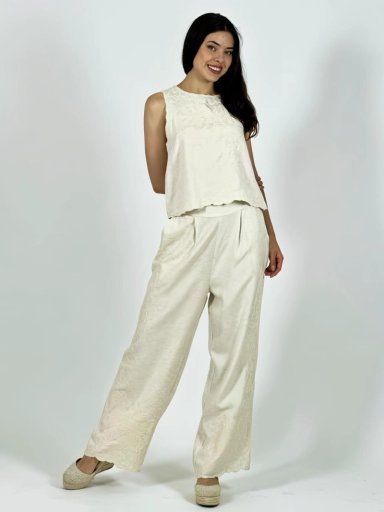 CONJUNTO DE LINO BORDADO BEIGE - 3