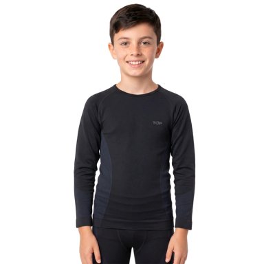PRIMERA CAPA MICROFIBRA NIÑO TOP NEGRO LARGO CAMISETA DEPORTIVA - 1