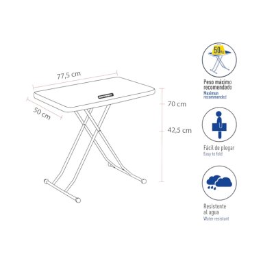 MESA PLEGABLE RECTANGULAR AJUSTABLE 77.5X50X70 CMS NORTHWEST - 2