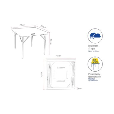 MESA PLEGABLE CUADRADA 70X74CM BLANCA NORTHWEST - 2