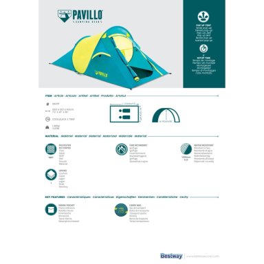 CARPA BESTWAY 68097 POP UP PAVILLO™ 2 PERSONAS 2.20M X 1.20M X 90CM - 7