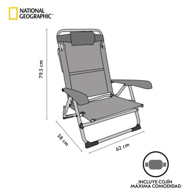 SILLA PLEGABLE PLAYA ALMOHADA NAPLES GRIS NATIONAL GEOGRAPHIC - 3