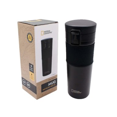 MUG ACERO INOXIDABLE TAPA CON PULSADOR Y ANTIDESLIZANTE 480ML NEGRO - 1