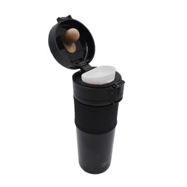 MUG ACERO INOXIDABLE TAPA CON PULSADOR Y ANTIDESLIZANTE 480ML NEGRO - 3