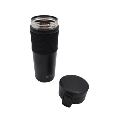 MUG ACERO INOXIDABLE TAPA CON PULSADOR Y ANTIDESLIZANTE 480ML NEGRO - 4