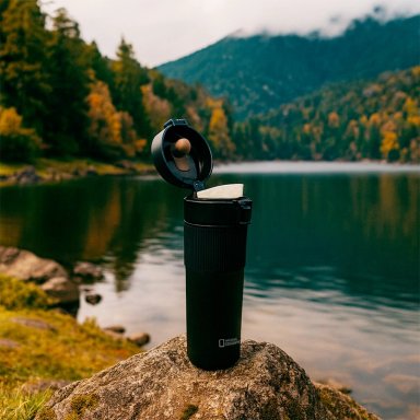 MUG ACERO INOXIDABLE TAPA CON PULSADOR Y ANTIDESLIZANTE 480ML NEGRO - 9