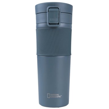 MUG ACERO INOXIDABLE TAPA CON PULSADOR Y ANTIDESLIZANTE 480ML GRIS - 1