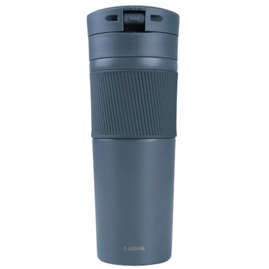 MUG ACERO INOXIDABLE TAPA CON PULSADOR Y ANTIDESLIZANTE 480ML GRIS - 2