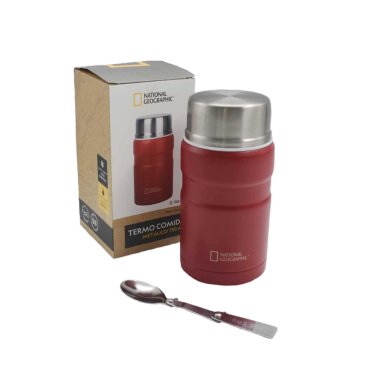 TERMO COMIDA ACERO INOXIDABLE 750ML CON CUBIERTOS ROJO - 1